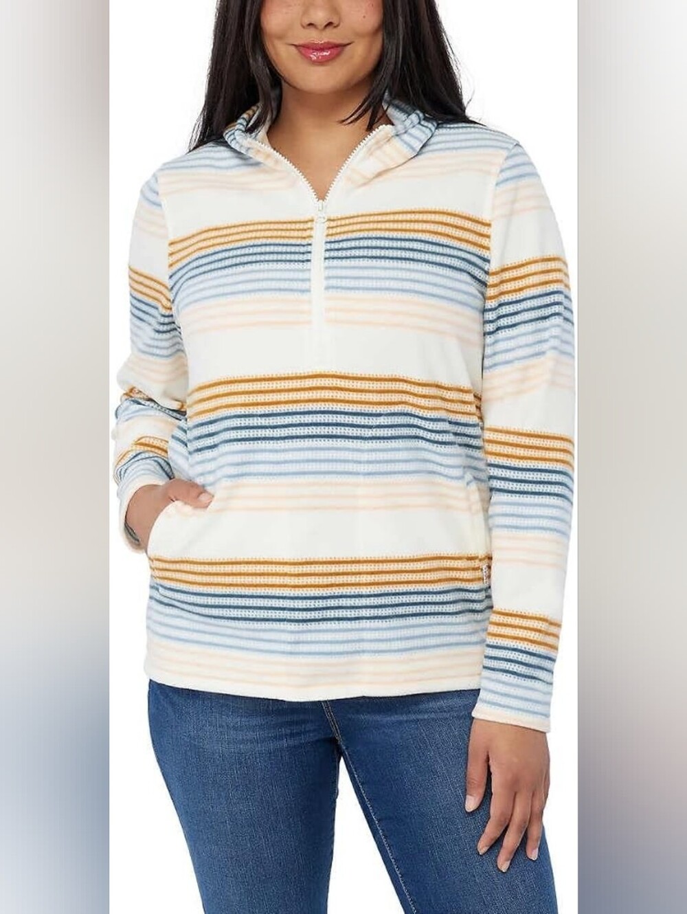 Oneill Womens Striped Half Zip Brushed Fleece Hoodie - Size Large